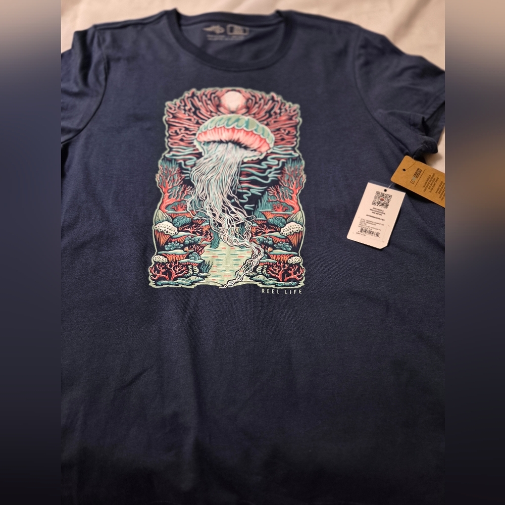 NWT! Reel Life XXL Sporty Blue Jellyfish Graphic Fishing Tee - Short Sleeve